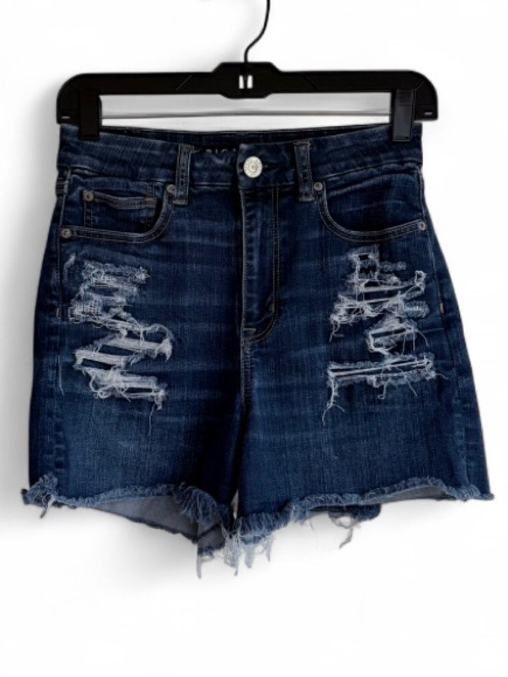 American Eagle Curvy High Rise Shortie Distressed Denim Shorts Size 4